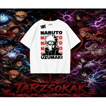 Naruto Uzumaki Premium Anime Oversize Unisex Tişört Beyaz