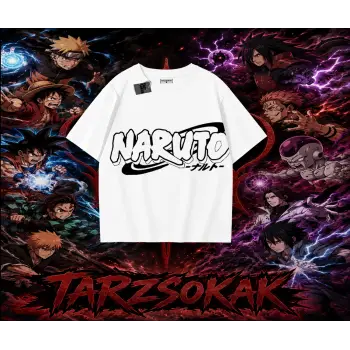 Naruto Uzumaki Premium Anime Oversize Unisex Tişört Beyaz