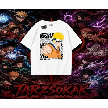 Naruto Uzumaki Premium Anime Oversize Unisex Tişört Beyaz