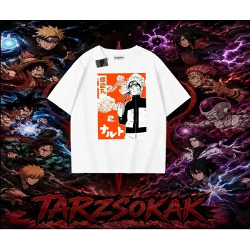 Naruto Uzumaki Premium Anime Oversize Unisex Tişört Beyaz