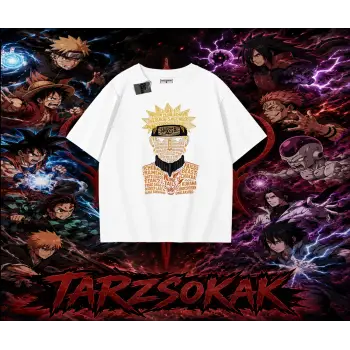 Naruto Uzumaki Premium Anime Oversize Unisex Tişört Beyaz