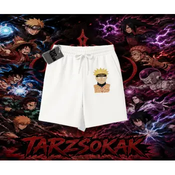 Naruto Uzumaki Premium Anime Unisex Şort Beyaz