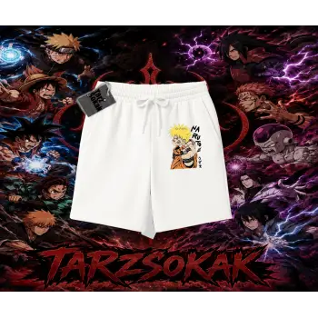 Naruto Uzumaki Premium Anime Unisex Şort Beyaz