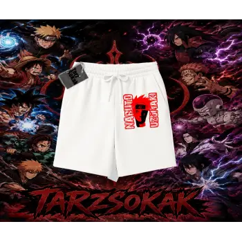 Naruto Uzumaki Premium Anime Unisex Şort Beyaz