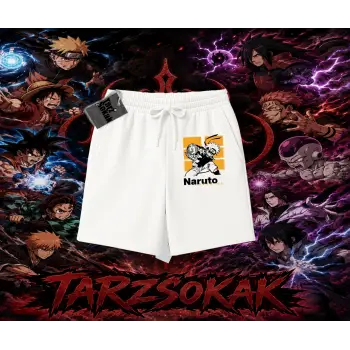 Naruto Uzumaki Premium Anime Unisex Şort Beyaz