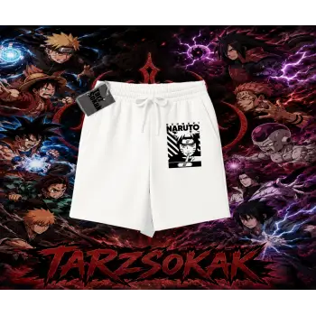 Naruto Uzumaki Premium Anime Unisex Şort Beyaz