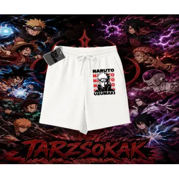 Naruto Uzumaki Premium Anime Unisex Şort Beyaz