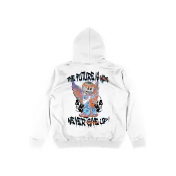 Never Give Up Beyaz Oversize Unisex Kapüşonlu Sweatshirt Hoodie