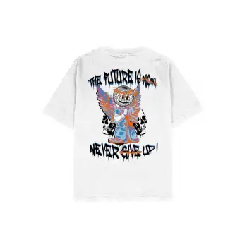 Never Give Up Beyaz Oversize Unisex T-shirt