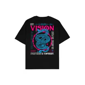 New Vision Siyah Oversize Unisex T-shirt