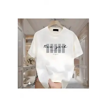 New York X Baskılı Beyaz