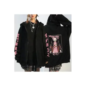 Nezuko Anime Demon Hoodie Kimetsu Fermuarlı 15123