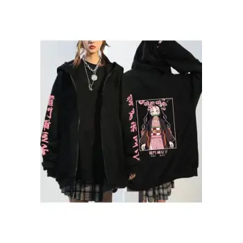 Nezuko Anime Demon Hoodie Kimetsu Fermuarlı 15123
