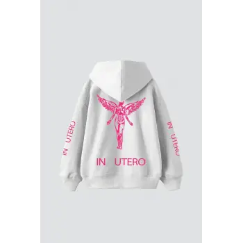 Nirvana In Utero Pembe Baskılı Oversize Unisex Beyaz