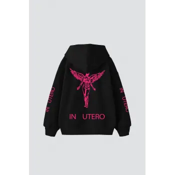 Nirvana In Utero Pembe Baskılı Oversize Unisex Siyah
