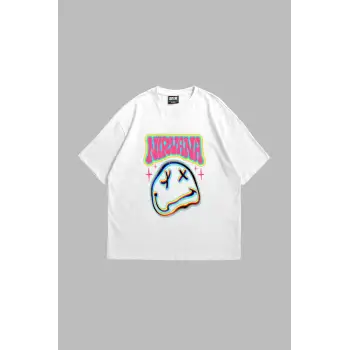 Nirvana Smile Baskılı Oversize Unisex Beyaz