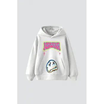 Nirvana Smile Baskılı Oversize Unisex Beyaz
