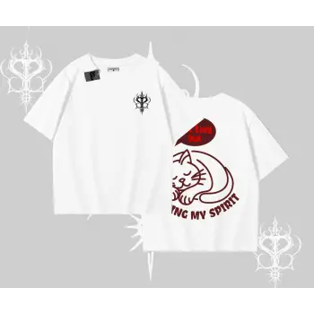 Not Lazy Saving My Spirit Kedi Baskılı Oversize Tshirt