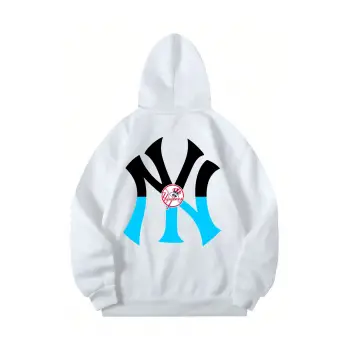 NY Renkli Baskılı Oversize Kapüşonlu Sweatshirt Beyaz