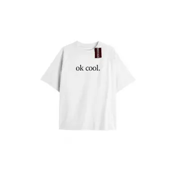 OK COOL. Unisex Oversize Yazılı Tshirt BEYAZ