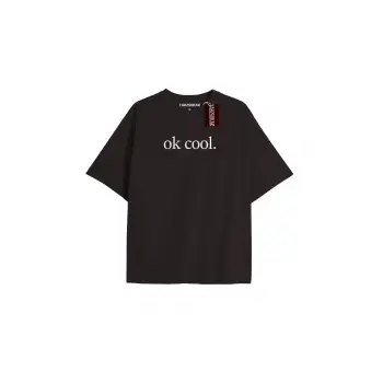 OK COOL. Unisex Oversize Yazılı Tshirt SİYAH