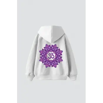 Om Baskılı Unisex Oversize Beyaz