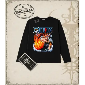 One Piece Anime Karakterleri  Biskilet Yaka  Long Sleeve Beyaz