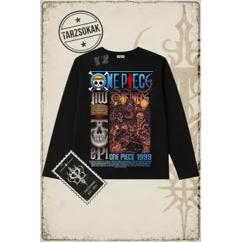 One Piece Anime Karakterleri  Biskilet Yaka  Long Sleeve Beyaz
