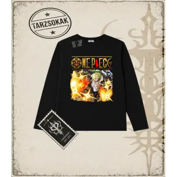 One Piece Anime Karakterleri  Biskilet Yaka  Long Sleeve Beyaz
