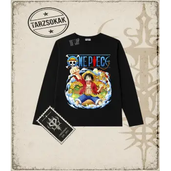 One Piece Anime Karakterleri  Biskilet Yaka  Long Sleeve Beyaz