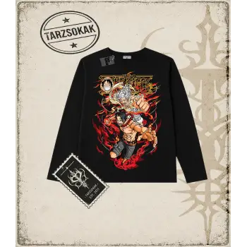 One Piece Anime Karakterleri  Biskilet Yaka  Long Sleeve Beyaz