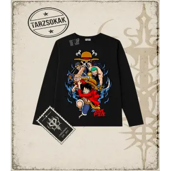 One Piece Anime Karakterleri  Biskilet Yaka  Long Sleeve Beyaz