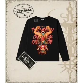 One Piece Anime Karakterleri  Biskilet Yaka  Long Sleeve Beyaz