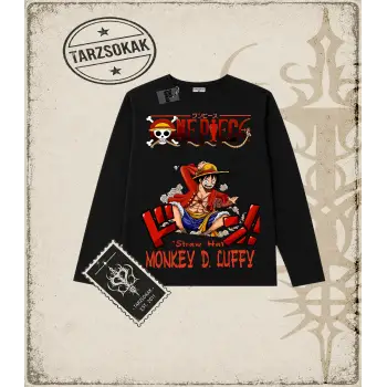 One Piece Anime Karakterleri  Biskilet Yaka  Long Sleeve Beyaz
