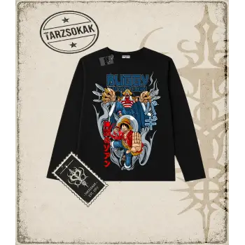 One Piece Anime Karakterleri  Biskilet Yaka  Long Sleeve Beyaz