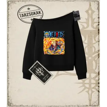 One Piece Anime Karakterleri  Kadın Kayık Yaka Sweatshirt Beyaz