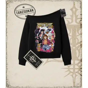 One Piece Anime Karakterleri  Kadın Kayık Yaka Sweatshirt Beyaz