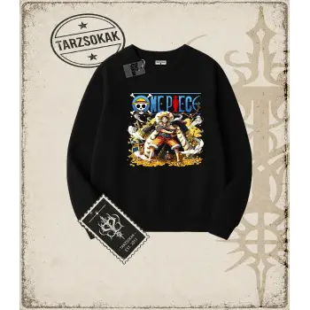 One Piece Anime Karakterleri  Oversize Unisex Bisiklet Yaka Sweatshirt Beyaz