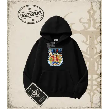 One Piece Anime Karakterleri  Oversize Unisex Kapşonlu Sweatshirt Beyaz