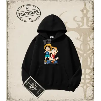 One Piece Anime Karakterleri  Oversize Unisex Kapşonlu Sweatshirt Beyaz