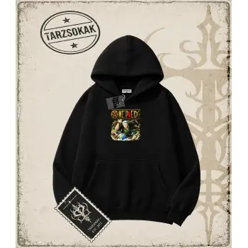 One Piece Anime Karakterleri  Oversize Unisex Kapşonlu Sweatshirt Beyaz