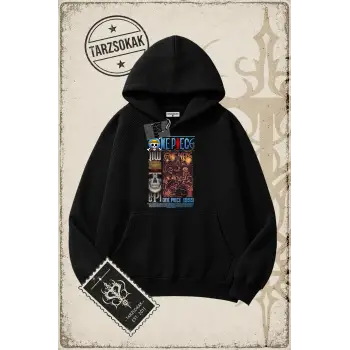 One Piece Anime Karakterleri  Oversize Unisex Kapşonlu Sweatshirt Beyaz