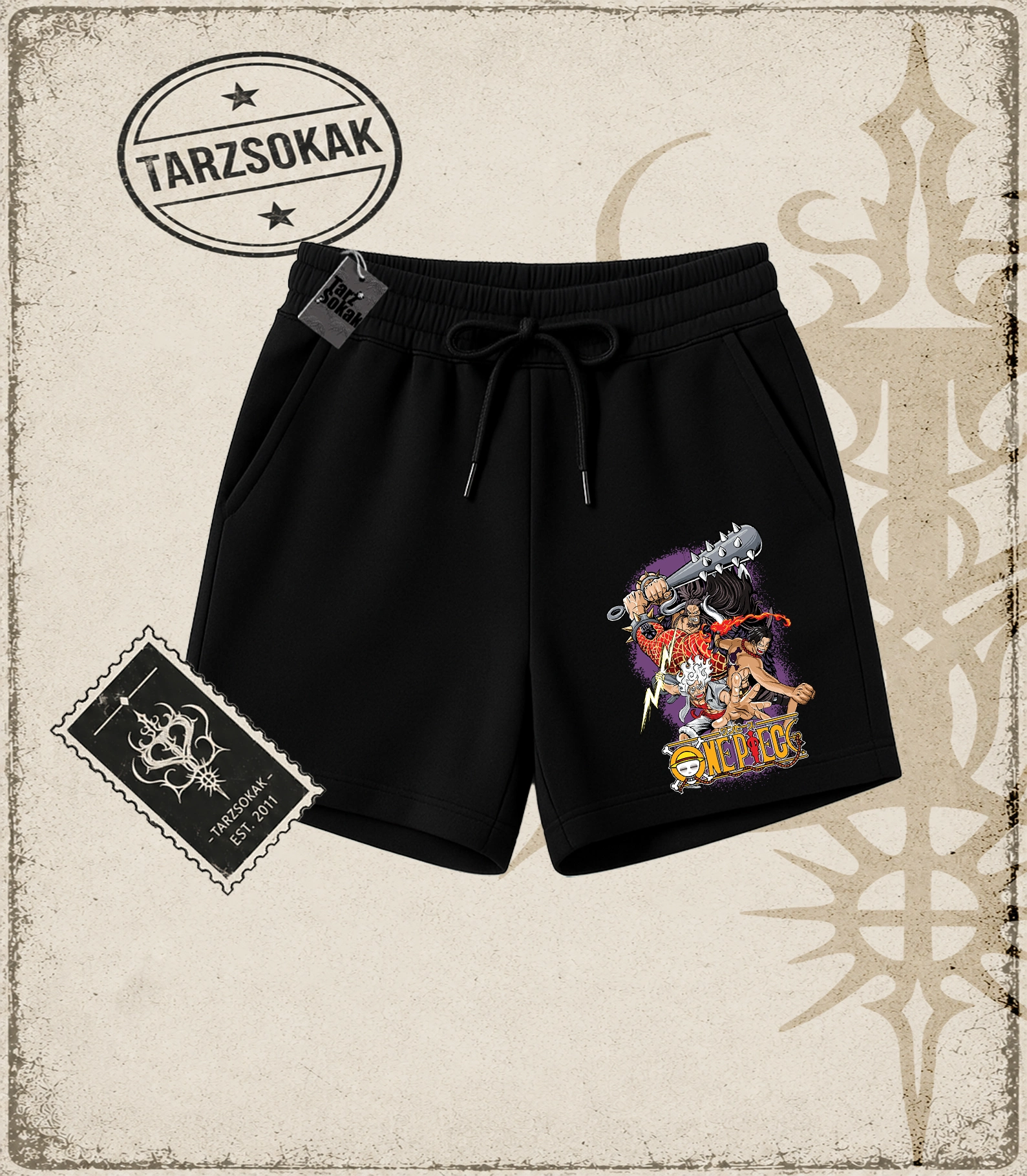 One Piece Anime Karakterleri  Unisex Şort Beyaz