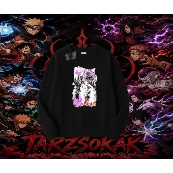 Orochimaru Naruto Anime Karakter Oversize Unisex Bisiklet Yaka Sweatshirt Beyaz