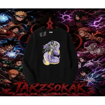 Orochimaru Naruto Anime Karakter Oversize Unisex Bisiklet Yaka Sweatshirt Beyaz