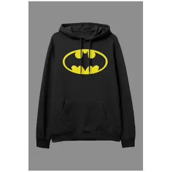 Oversize Batman Tasarım Baskılı Kapüşonlu Sweatshirt Hoodie Siyah