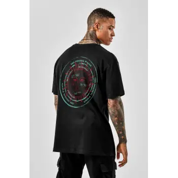 Oversize Bohemian Baskılı Siyah Tshirt NRAGE194
