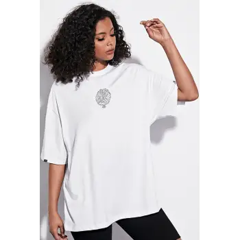 Oversize Cingulomania Baskılı Beyaz Tshirt NRAGE192