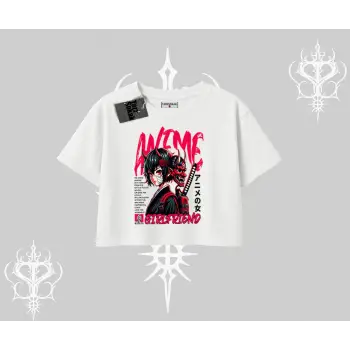 Oversize Crop Tshirt Anime Girlfriend Kırmızı