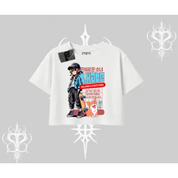 Oversize Crop Tshirt Anime Hiker Girl Balance Is Everything Baskılı